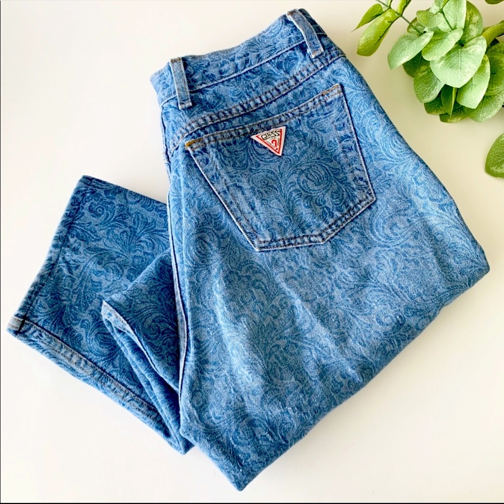 Vintage Guess Paisley High Waisted Crop Mom Jeans